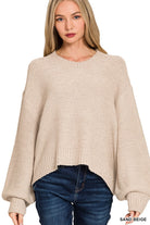 Mia Balloon Sleeve Sweater-Sand Beige-1- Tops-Zenana-Usher & Co - Women's Boutique Located in Atoka, OK and Durant, OK