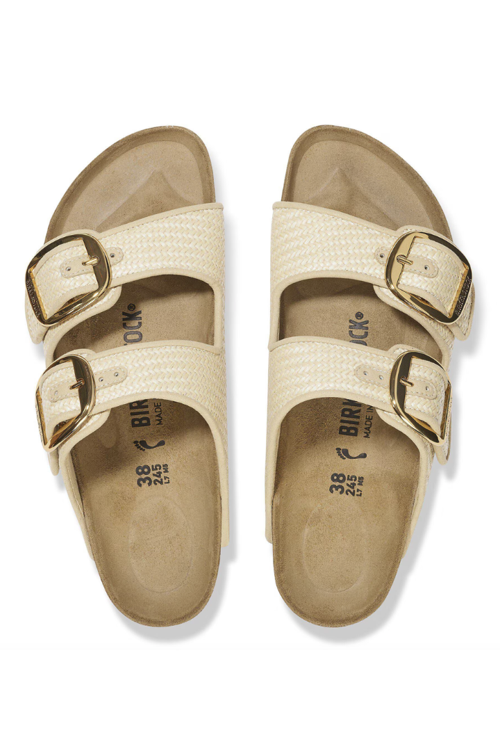 Birkenstock: Arizona Big Buckle-Textile Raffia Natural-9- Shoes-BIRKENSTOCK-Usher & Co - Women's Boutique Located in Atoka, OK and Durant, OK