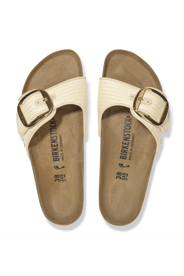 Birkenstock: Madrid Big Buckle-Textile Raffia Natural-9- Shoes-BIRKENSTOCK-Usher & Co - Women's Boutique Located in Atoka, OK and Durant, OK
