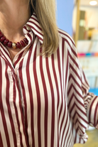 Nora Puff Sleeve Striped Top-Burgundy-1- Tops-Glam-Usher & Co - Women's Boutique Located in Atoka, OK and Durant, OK