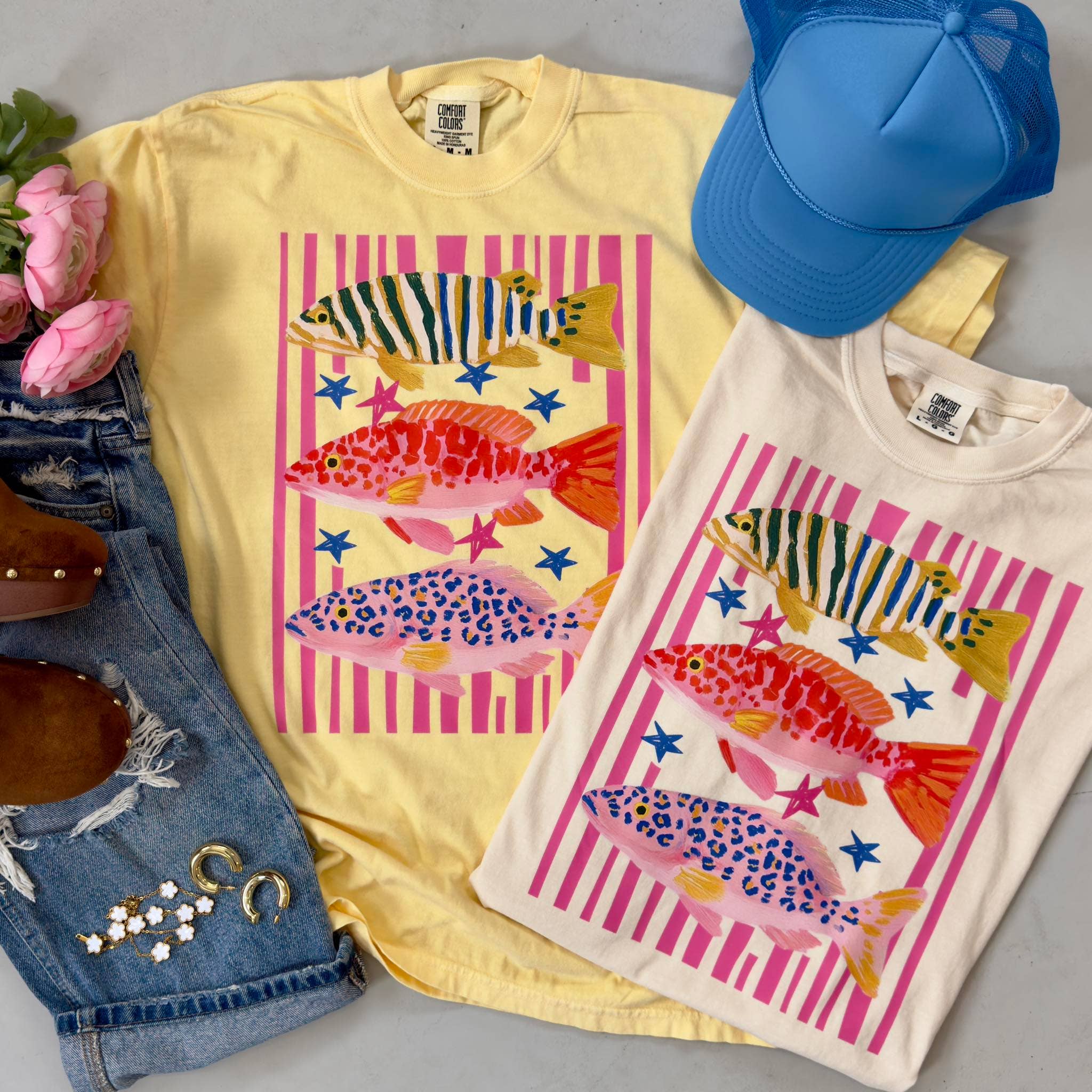 Colorful Fish Tee-1- Tops-Knox + Nell-Usher & Co - Women's Boutique Located in Atoka, OK and Durant, OK