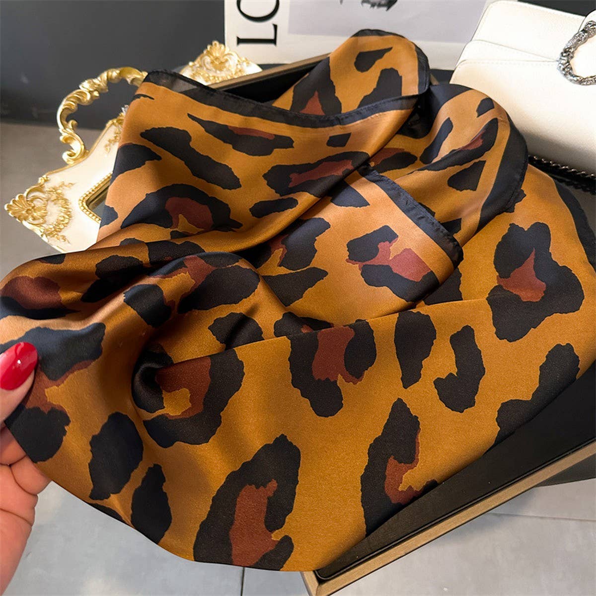 Leopard Satin Square Scarf-8- Accessory-ACCITY-Usher & Co - Women's Boutique Located in Atoka, OK and Durant, OK