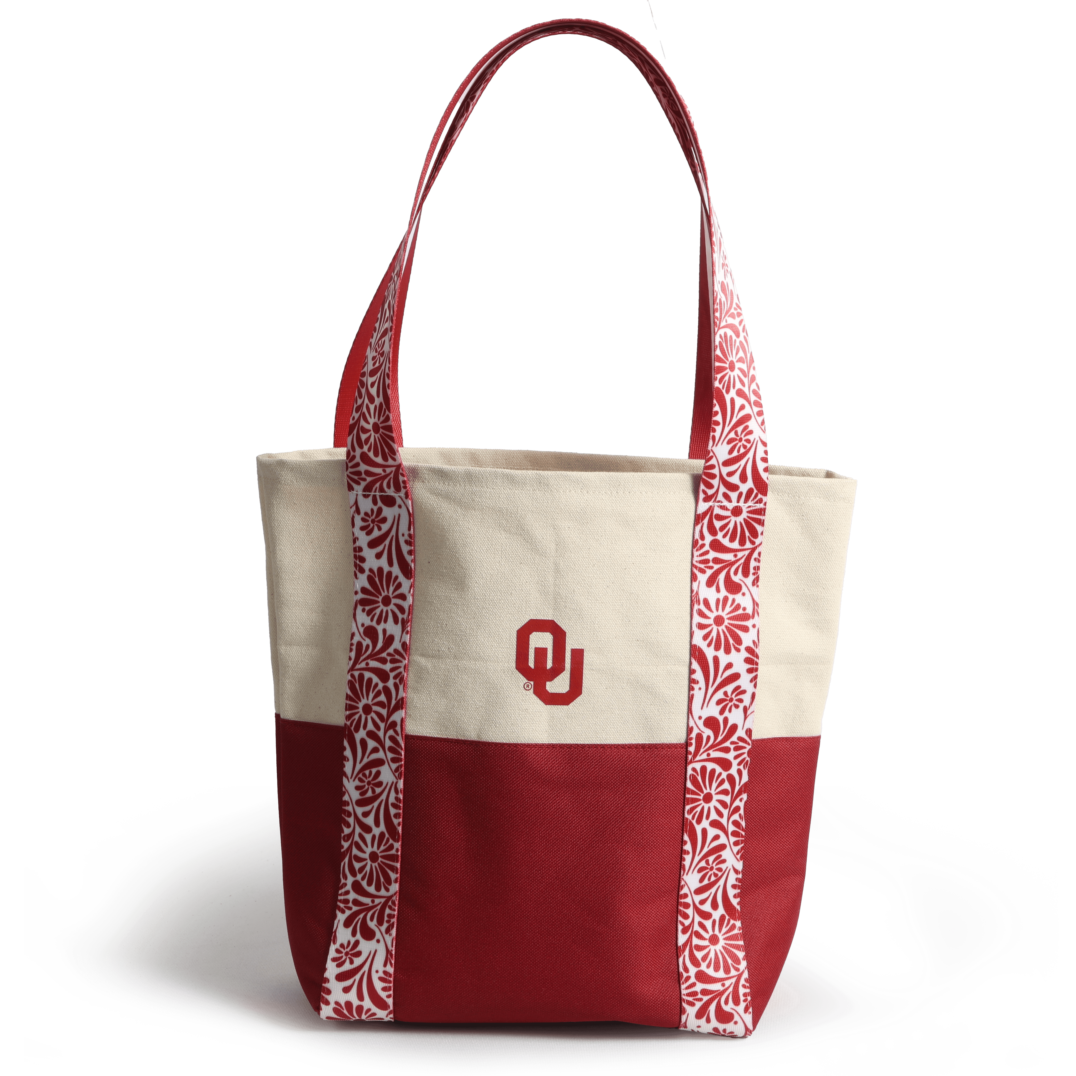 Canvas Mini Tote with Floral Straps – Oklahoma Sooners-10- Bags/Wallets-Desden-Usher & Co - Women's Boutique Located in Atoka, OK and Durant, OK