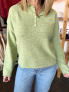Matcha Henley Sweater-1- Tops-Things Between-Usher & Co - Women's Boutique Located in Atoka, OK and Durant, OK