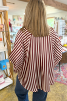 Nora Puff Sleeve Striped Top-Burgundy-1- Tops-Glam-Usher & Co - Women's Boutique Located in Atoka, OK and Durant, OK