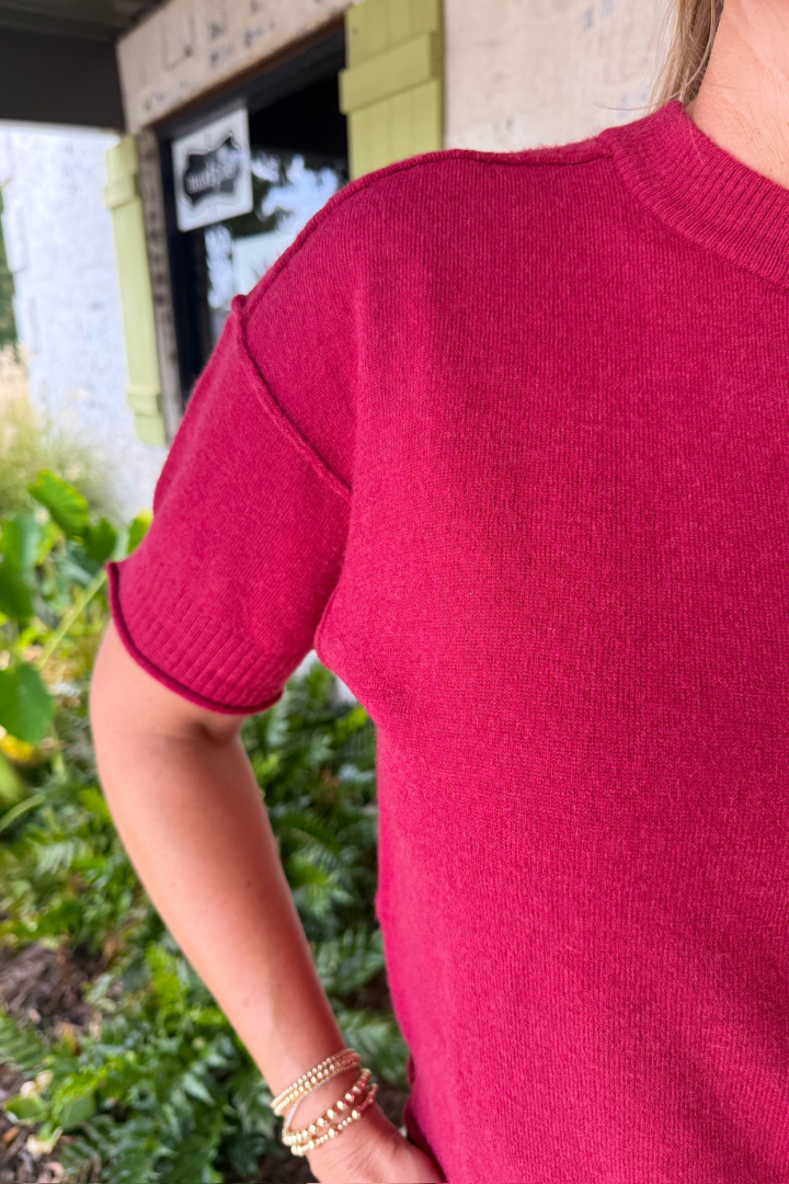 Exposed Seam Crop Sweater-Cabernet-1- Tops-Zenana-Usher & Co - Women's Boutique Located in Atoka, OK and Durant, OK