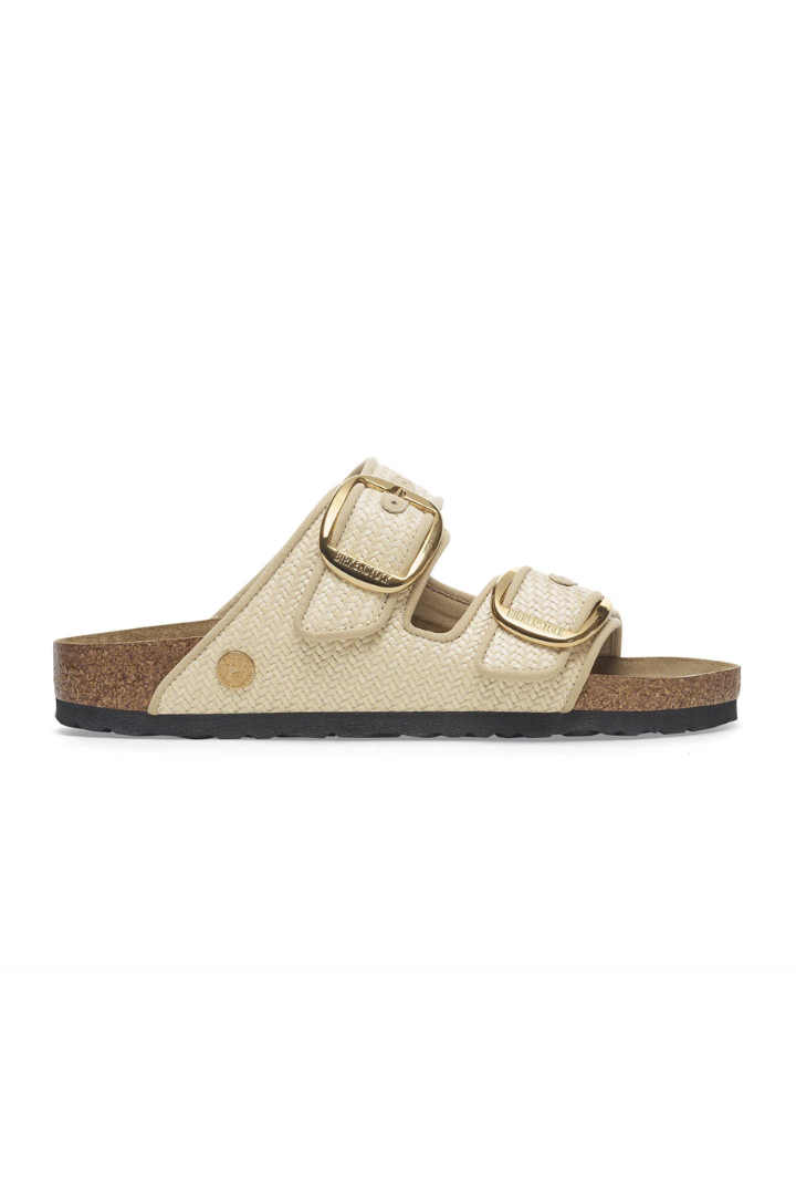 Birkenstock: Arizona Big Buckle-Textile Raffia Natural-9- Shoes-BIRKENSTOCK-Usher & Co - Women's Boutique Located in Atoka, OK and Durant, OK