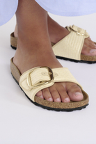 Birkenstock: Madrid Big Buckle-Textile Raffia Natural-9- Shoes-BIRKENSTOCK-Usher & Co - Women's Boutique Located in Atoka, OK and Durant, OK