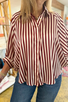 Nora Puff Sleeve Striped Top-Burgundy-1- Tops-Glam-Usher & Co - Women's Boutique Located in Atoka, OK and Durant, OK