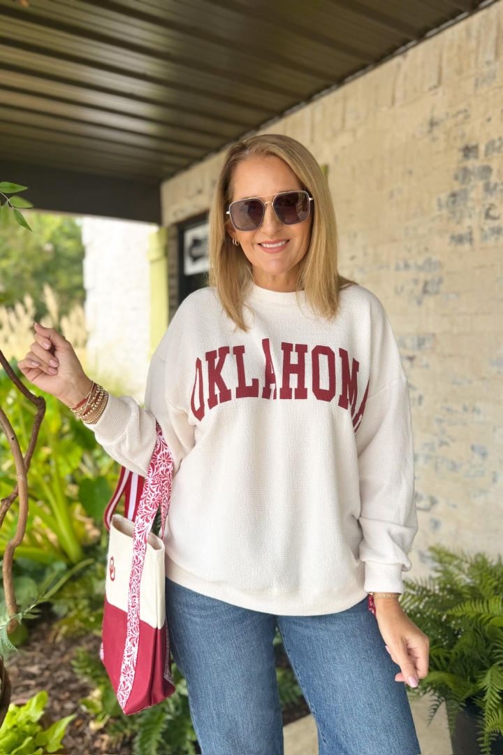 Oklahoma Crewneck Sweatshirt-1- Tops-Tres Bien, Inc-Usher & Co - Women's Boutique Located in Atoka, OK and Durant, OK