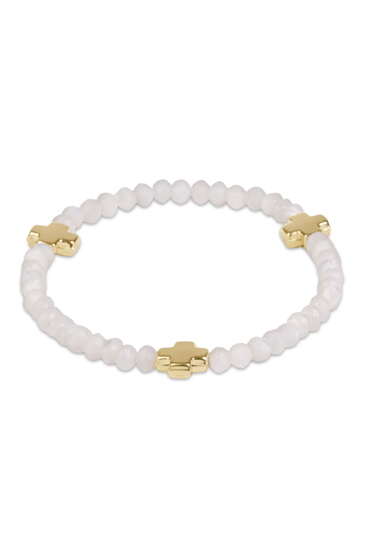 enewton: Signature Cross Gold 4mm Gemstone Bracelet-Mother of Pearl-7- Jewelry-ENEWTON-Usher & Co - Women's Boutique Located in Atoka, OK and Durant, OK