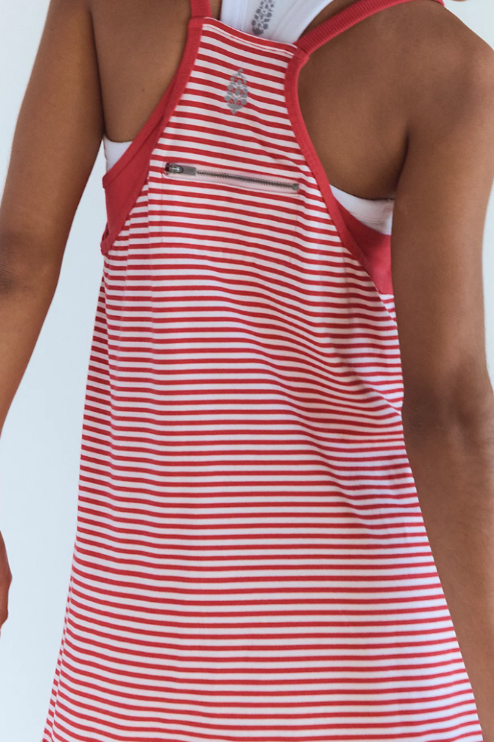 FP Movement: Hot Shot Mini Dress-Court Stripe Grapefruit-6- Dress/Romp/Jump-Free People Movement-Usher & Co - Women's Boutique Located in Atoka, OK and Durant, OK