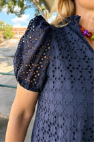 Hydrangea Dress-Navy-6- Dress/Romp/Jump-ENTRO-Usher & Co - Women's Boutique Located in Atoka, OK and Durant, OK