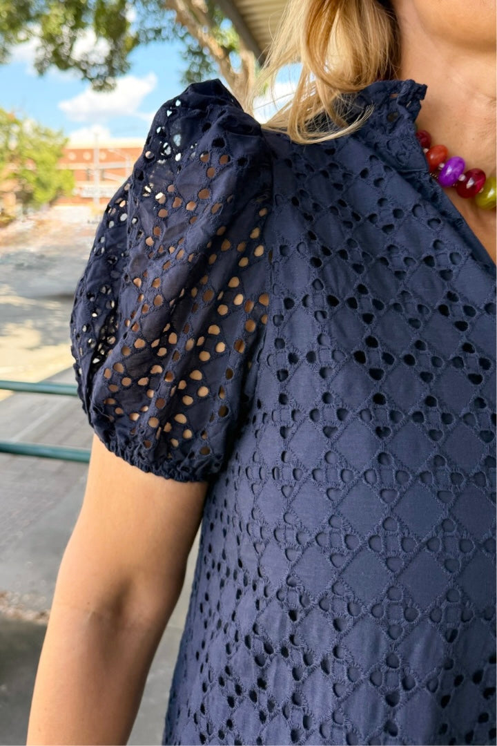 Hydrangea Dress-Navy-6- Dress/Romp/Jump-ENTRO-Usher & Co - Women's Boutique Located in Atoka, OK and Durant, OK