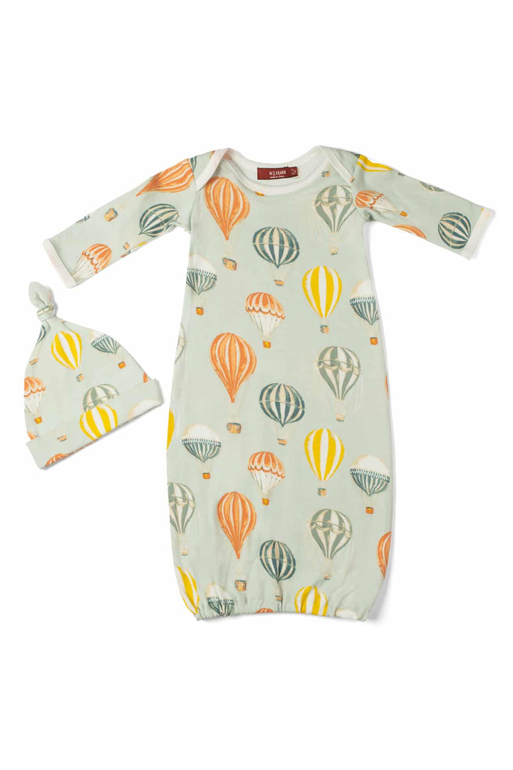 Milkbarn: Organic NB Gown & Hat Set - Vintage Balloons-12- Baby/Kids/Men-Milkbarn-Usher & Co - Women's Boutique Located in Atoka, OK and Durant, OK