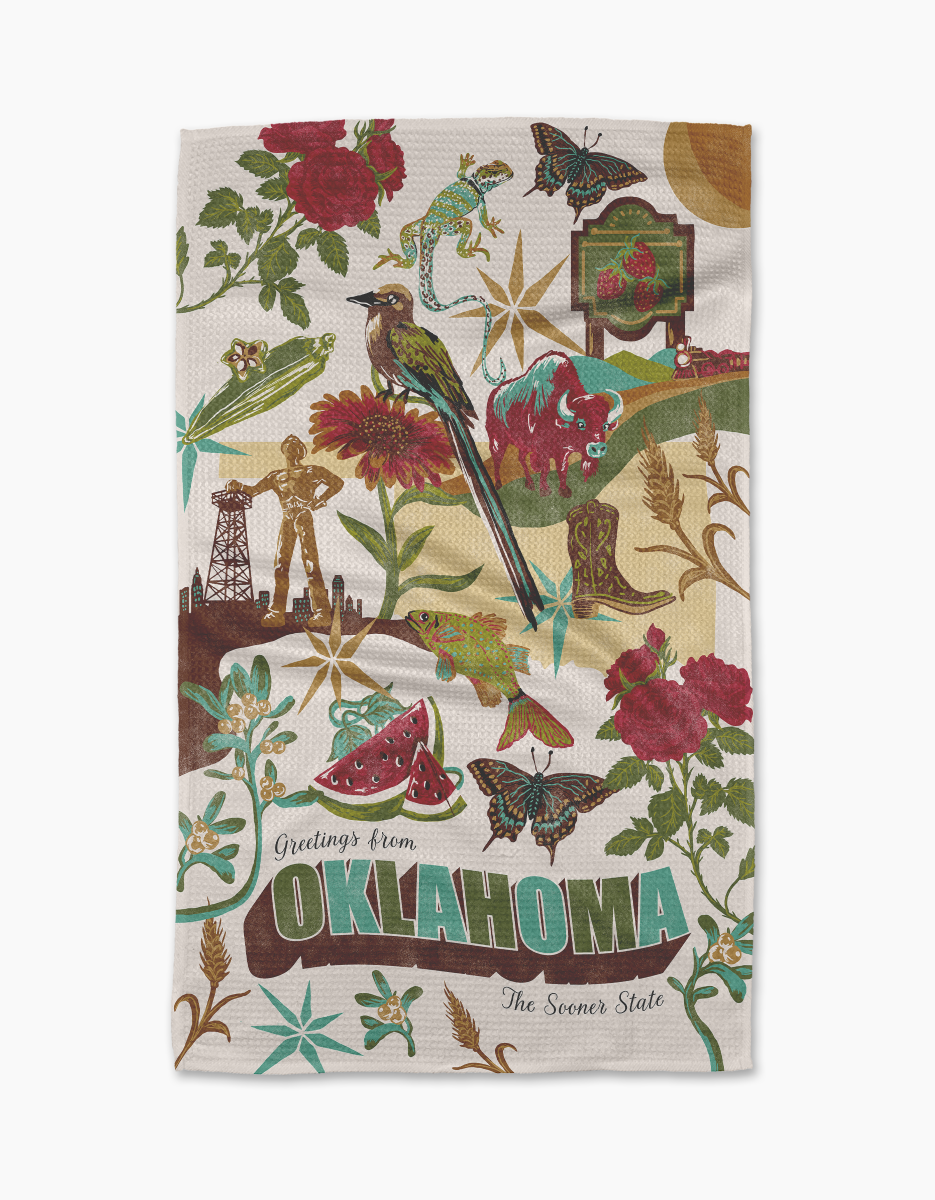 GEOMETRY: Greetings From Oklahoma Tea Towel-11- Gift/Home-Geometry-Usher & Co - Women's Boutique Located in Atoka, OK and Durant, OK
