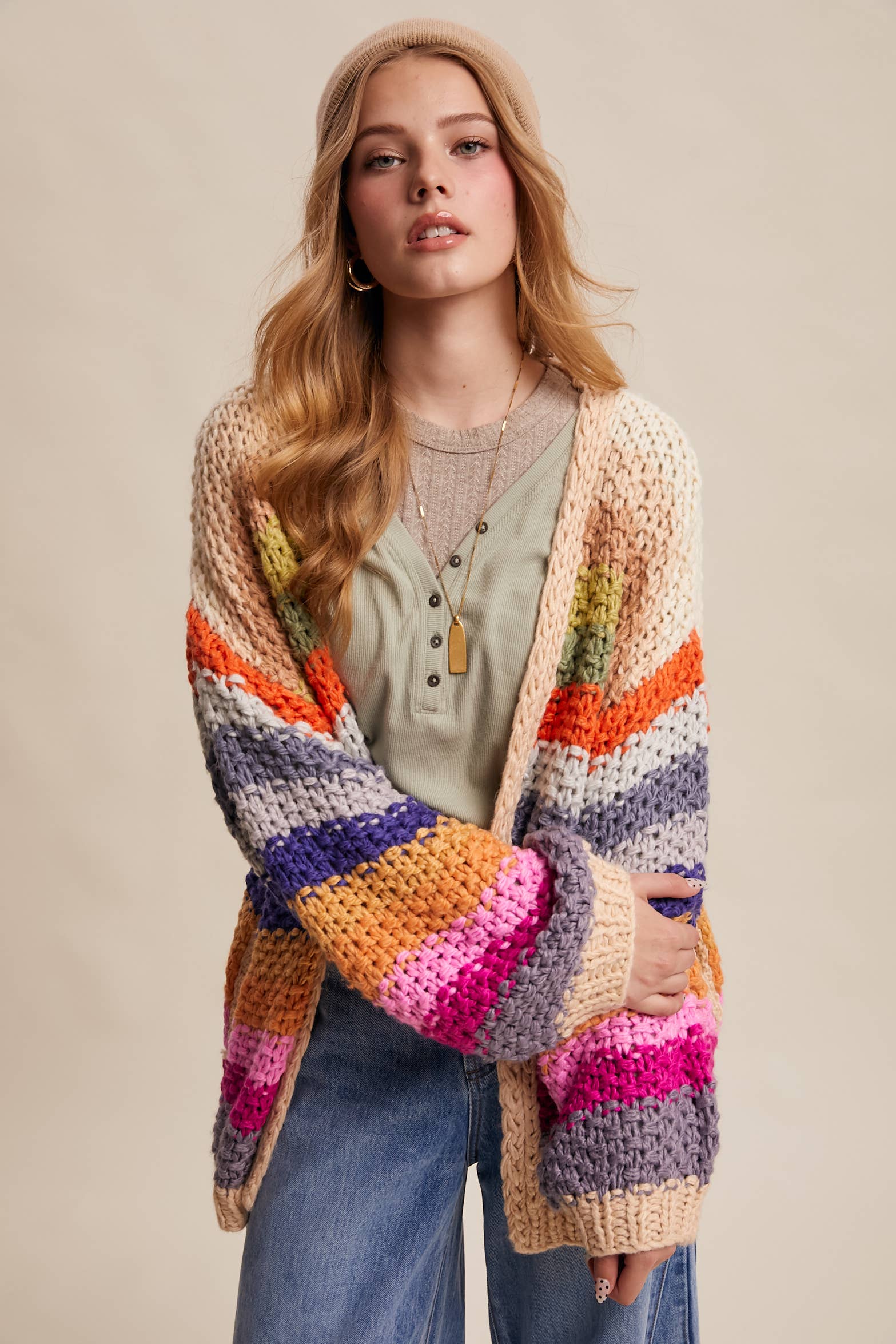 Rainbow Crochet Cardigan-2- Tops Over-Listicle-Usher & Co - Women's Boutique Located in Atoka, OK and Durant, OK