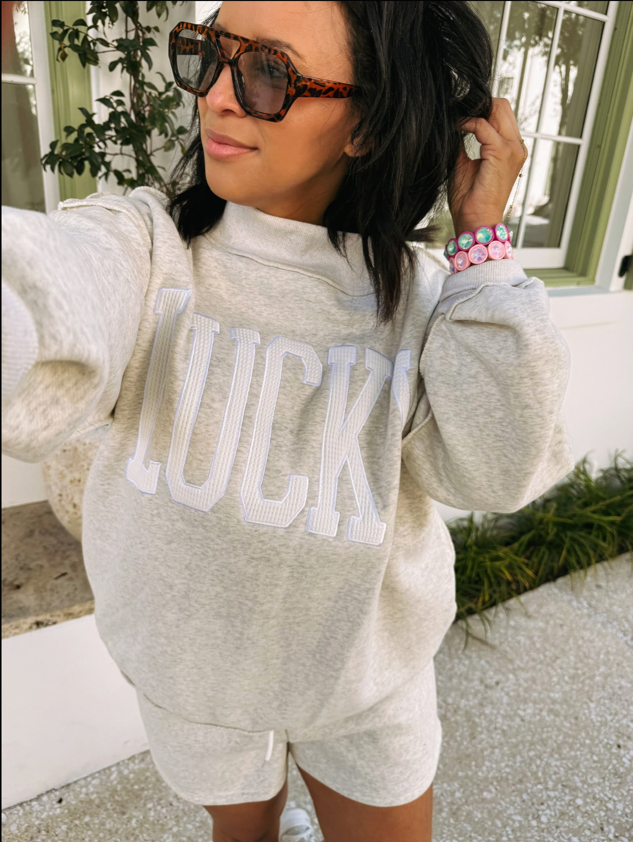 Lucky Mock Neck Sweatshirt-1- Tops-ETTA & EAST-Usher & Co - Women's Boutique Located in Atoka, OK and Durant, OK