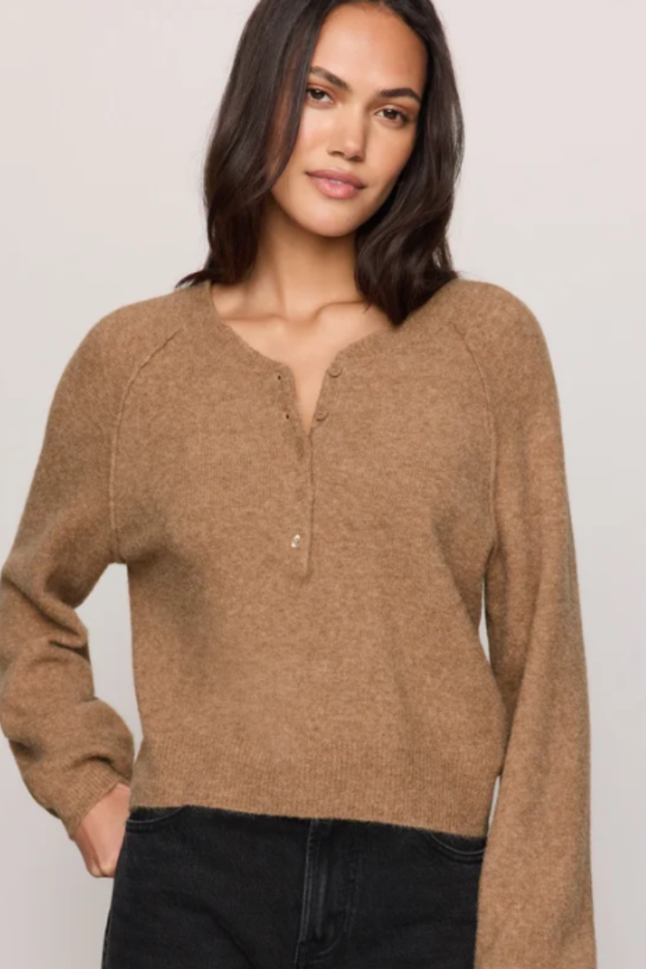 Z Supply: Westmont Henley Sweater-Caramel-1- Tops-Z SUPPLY-Usher & Co - Women's Boutique Located in Atoka, OK and Durant, OK
