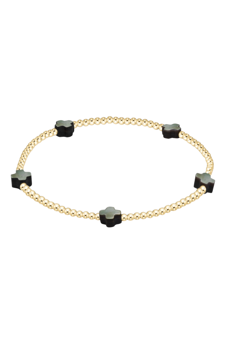 enewton: Signature Cross Small 2mm Gold Bracelet-Mother of Pearl-Black Tahitian-7- Jewelry-ENEWTON-Usher & Co - Women's Boutique Located in Atoka, OK and Durant, OK