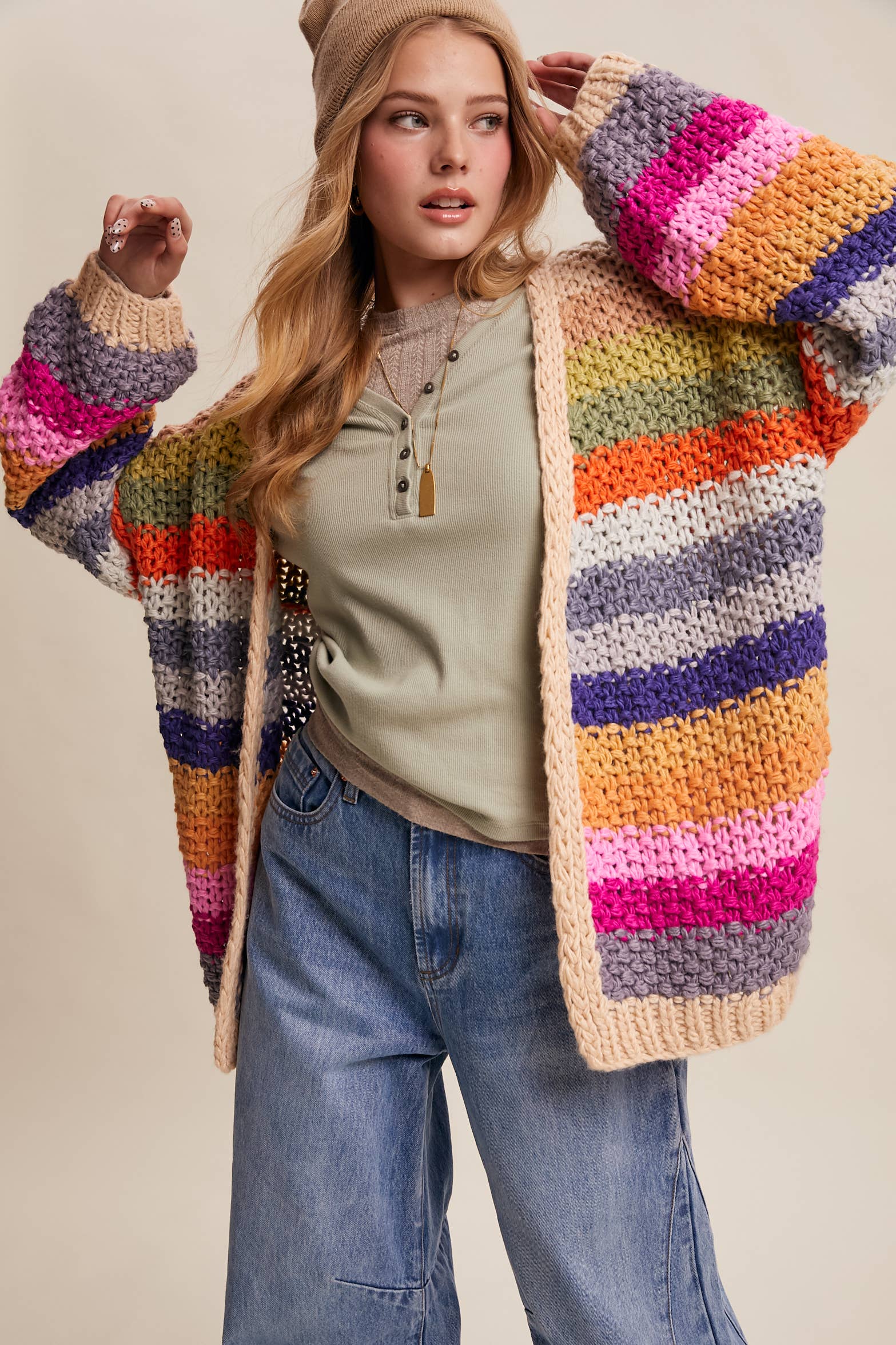 Rainbow Crochet Cardigan-2- Tops Over-Listicle-Usher & Co - Women's Boutique Located in Atoka, OK and Durant, OK