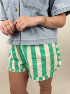 Fun Times Short-Green/Cream-4- Bottoms-Wishlist-Usher & Co - Women's Boutique Located in Atoka, OK and Durant, OK