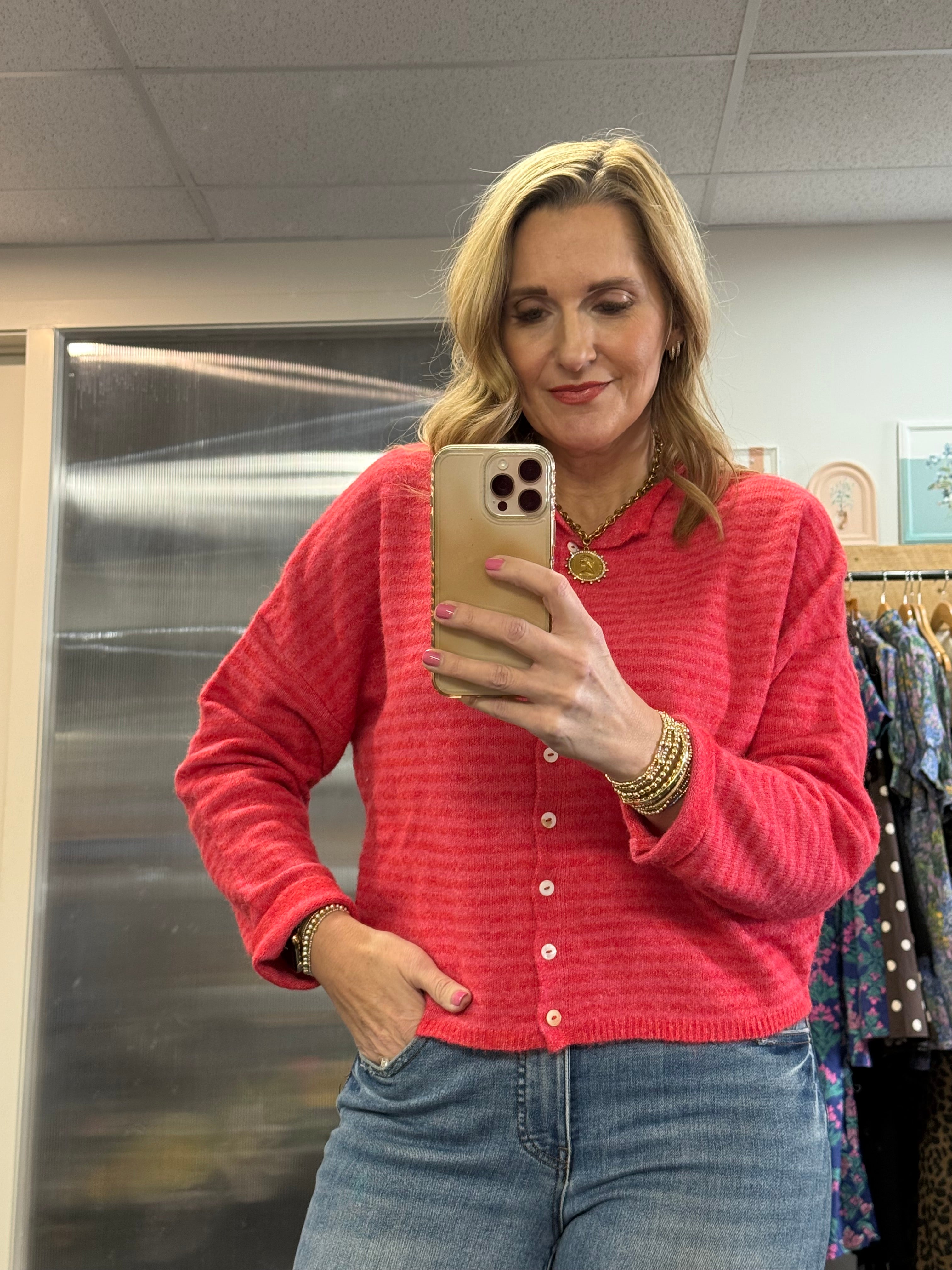 Piper Cardigan-Cherry Stripe-1- Tops-Things Between-Usher & Co - Women's Boutique Located in Atoka, OK and Durant, OK