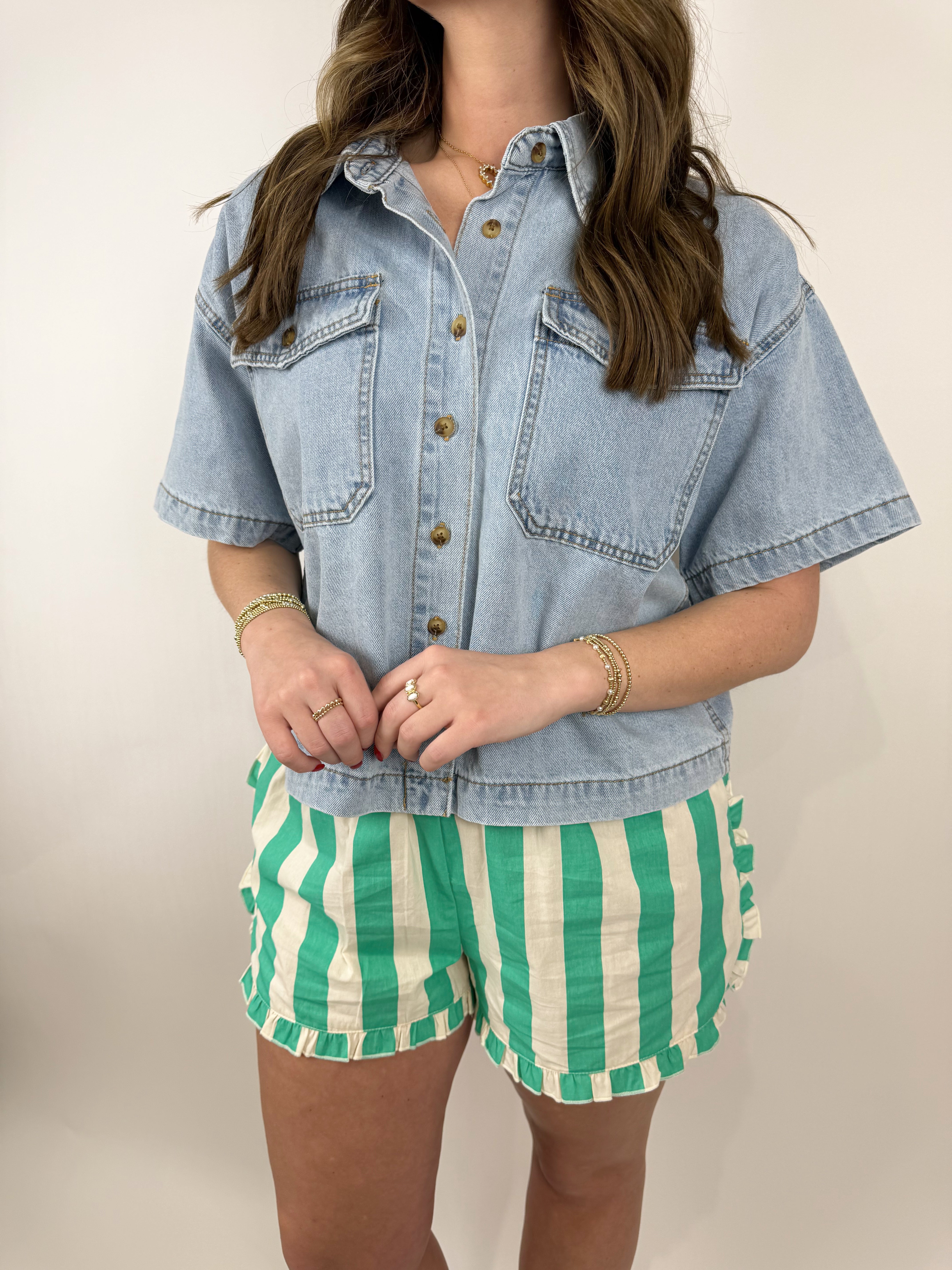 Fun Times Short-Green/Cream-4- Bottoms-Wishlist-Usher & Co - Women's Boutique Located in Atoka, OK and Durant, OK