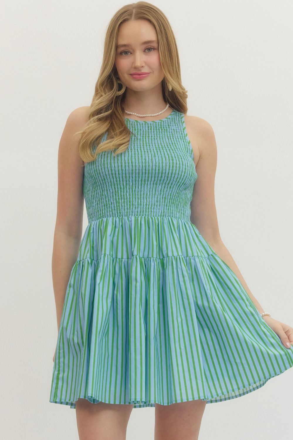 ENTRO Coastal Stripe Mini Dress for Casual Summer Days S ENTRO Coastal Stripe Mini Dress for Casual Summer Days S