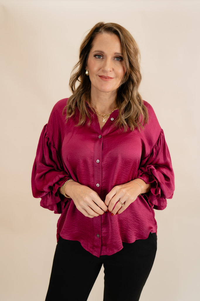 Gwyneth Blouse-Magenta-Long Sleeve Tops-Entro-Usher & Co - Women's Boutique Located in Atoka, OK and Durant, OK