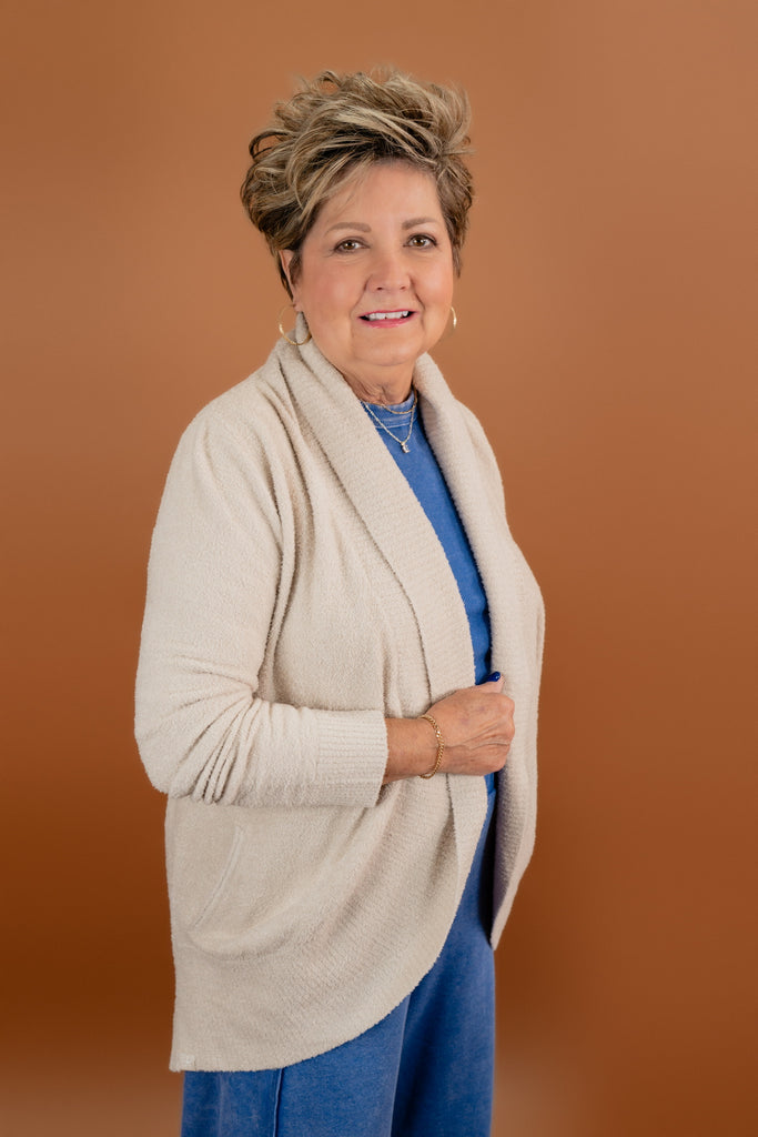 Barefoot Dreams: CozyChic Lite Circle Cardi-Stone-Cardigans-Barefoot Dreams-Usher & Co - Women's Boutique Located in Atoka, OK and Durant, OK