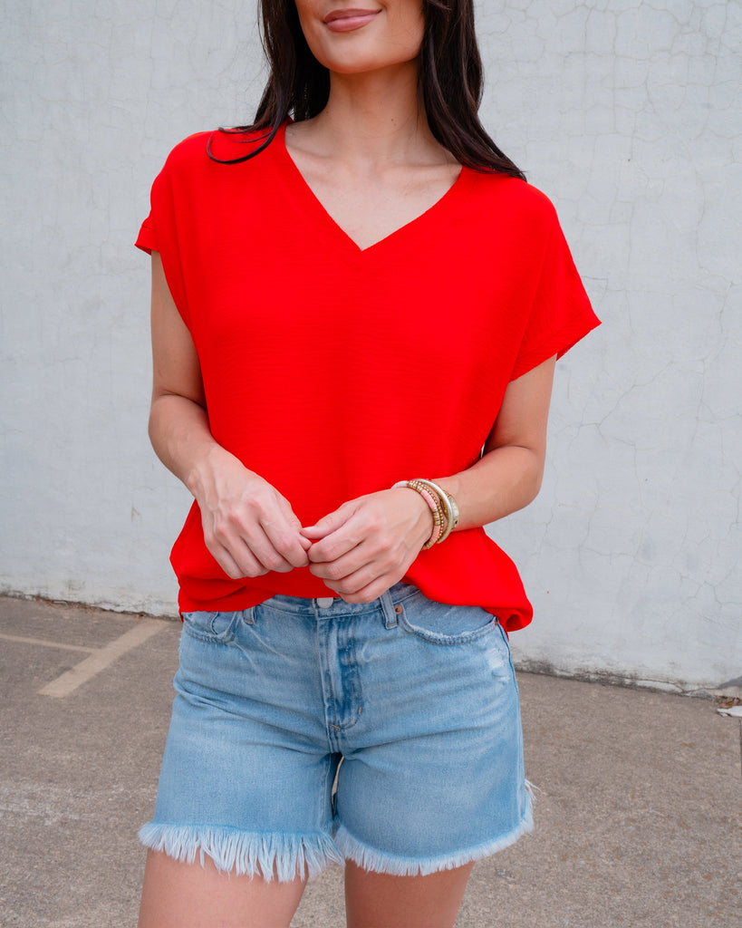 One Kiss Top-Tomato Red-Short Sleeve Tops-JODIFL-Usher & Co - Women's Boutique Located in Atoka, OK and Durant, OK