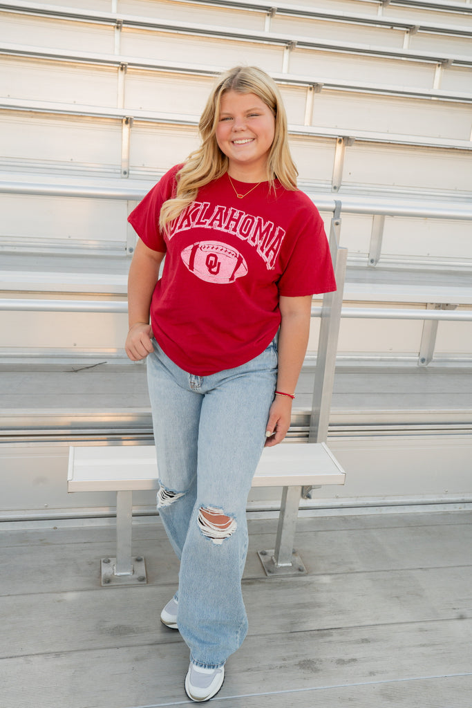 OU Wonka Football Thrifted Tee-Graphic Tees-LIVYLU-Usher & Co - Women's Boutique Located in Atoka, OK and Durant, OK