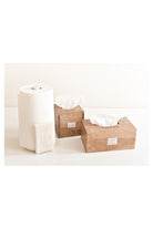 Happy Everything mini marble paper towel holder displayed alongside two wooden tissue boxes on white surface