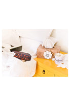 Happy Everything Mini Wood Tissue Box on yellow nightstand with DND mode tag and ice cream