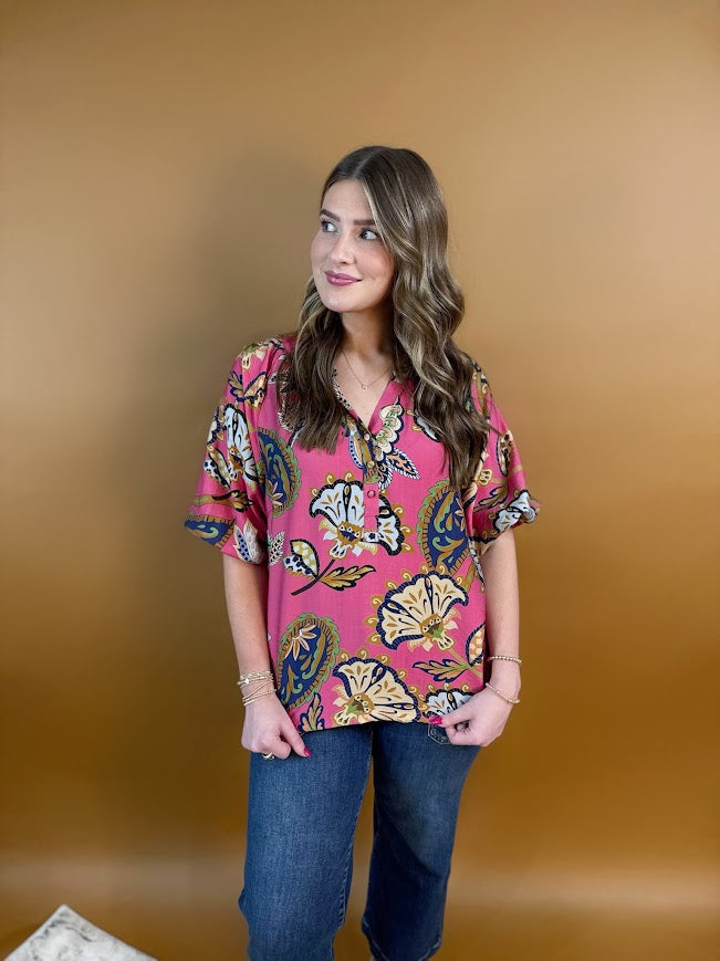 Haisley Top- Pink-1- Tops-Umgee-Usher & Co - Women's Boutique Located in Atoka, OK and Durant, OK