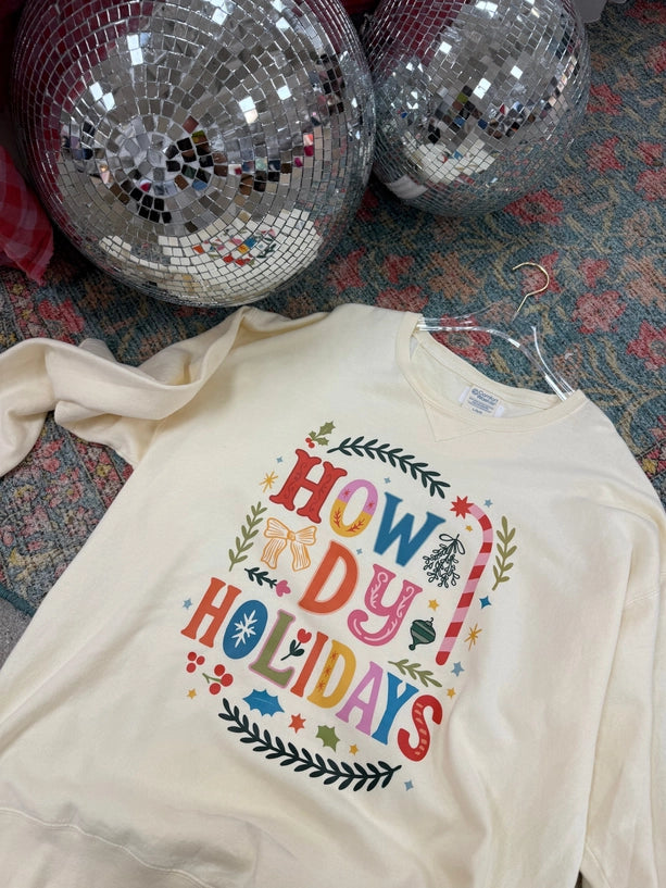 Howdy Holidays Sweatshirt-1- Tops-Etta + East-Usher & Co - Women's Boutique Located in Atoka, OK and Durant, OK