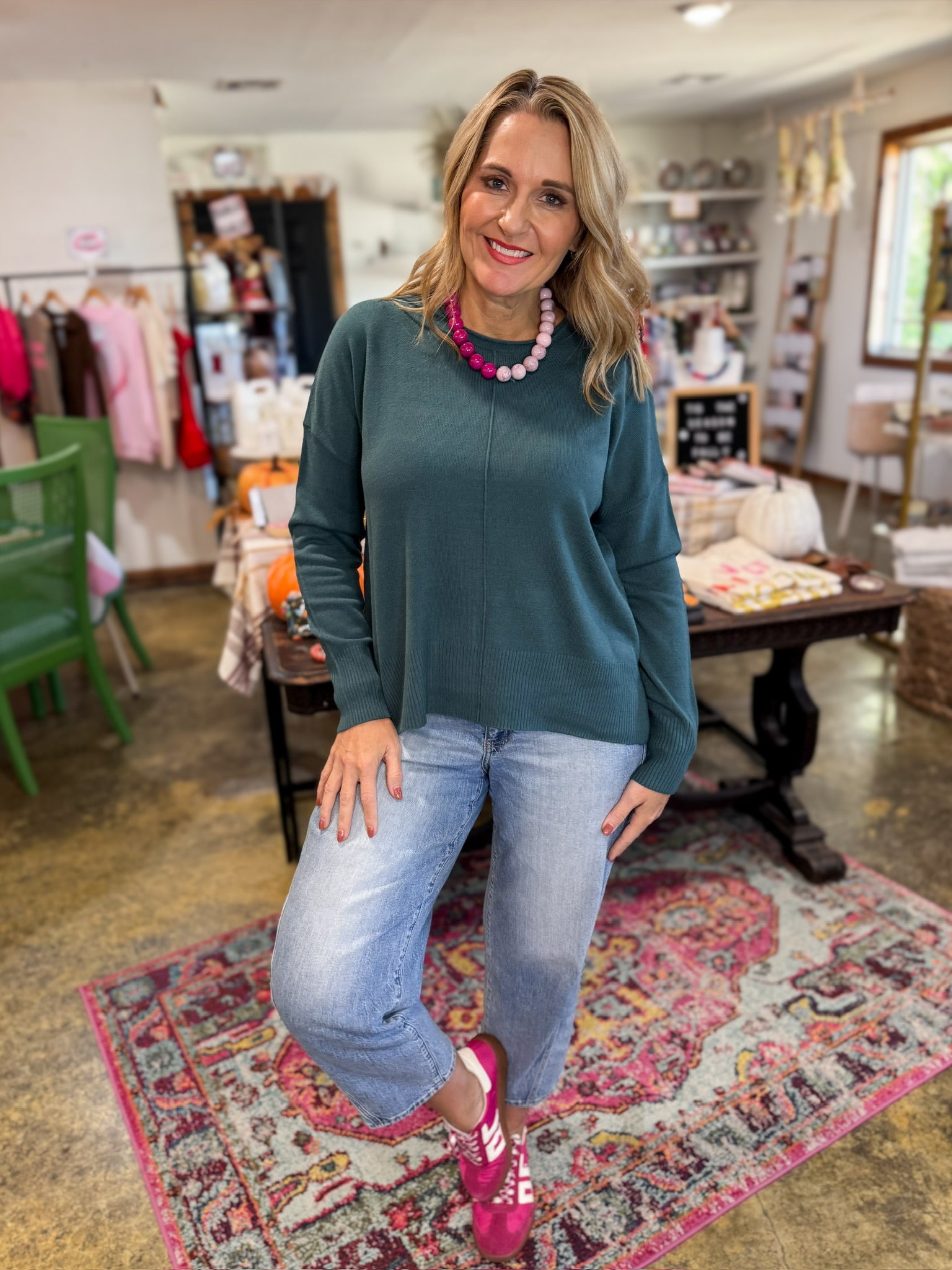 Fairview Sweater-Teal-1- Tops-HYFVE-Usher & Co - Women's Boutique Located in Atoka, OK and Durant, OK
