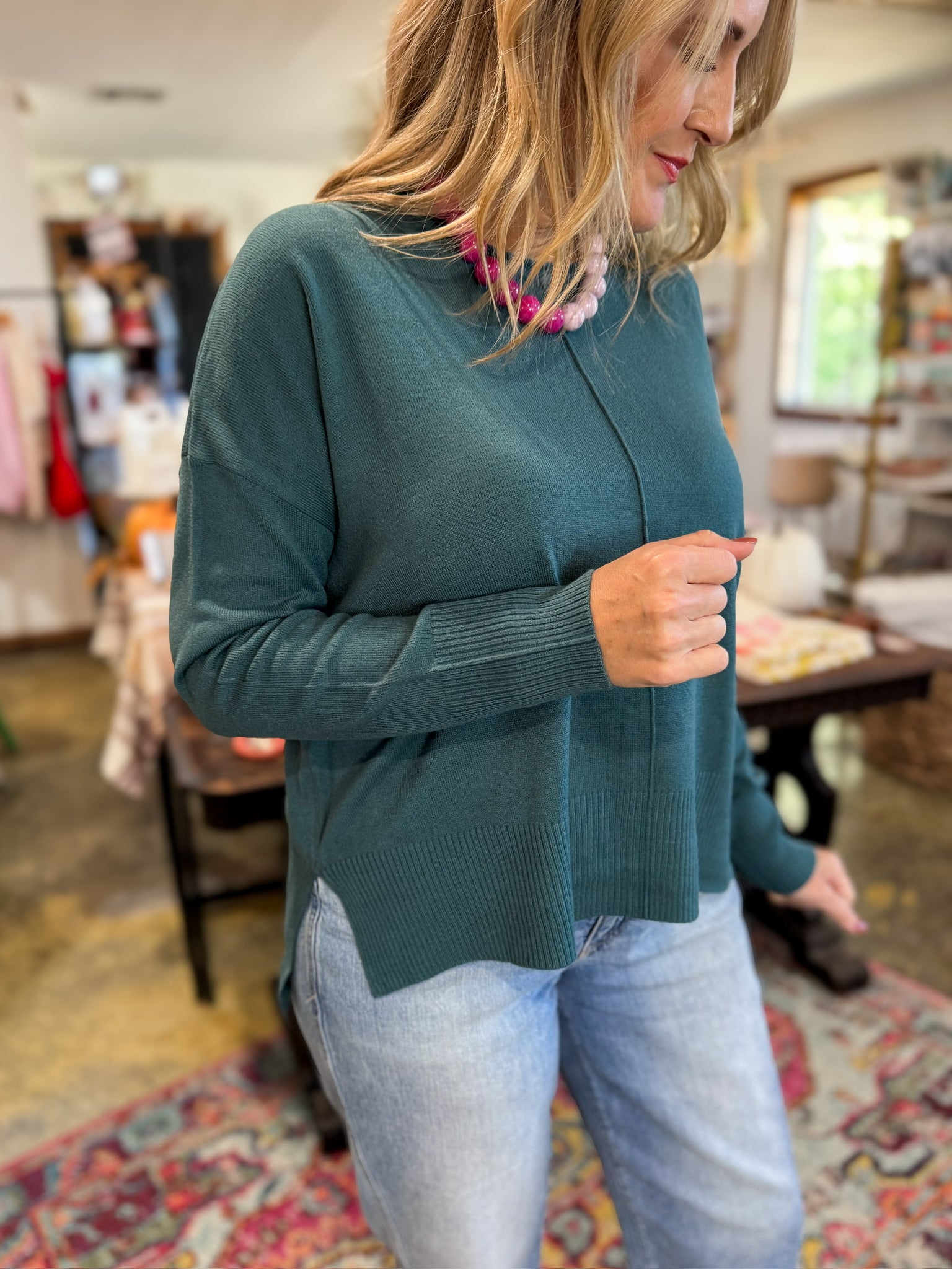 Fairview Sweater-Teal-1- Tops-HYFVE-Usher & Co - Women's Boutique Located in Atoka, OK and Durant, OK