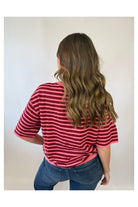 Marlow Striped Top-Burgundy-1- Tops-JODIFL-Usher & Co - Women's Boutique Located in Atoka, OK and Durant, OK