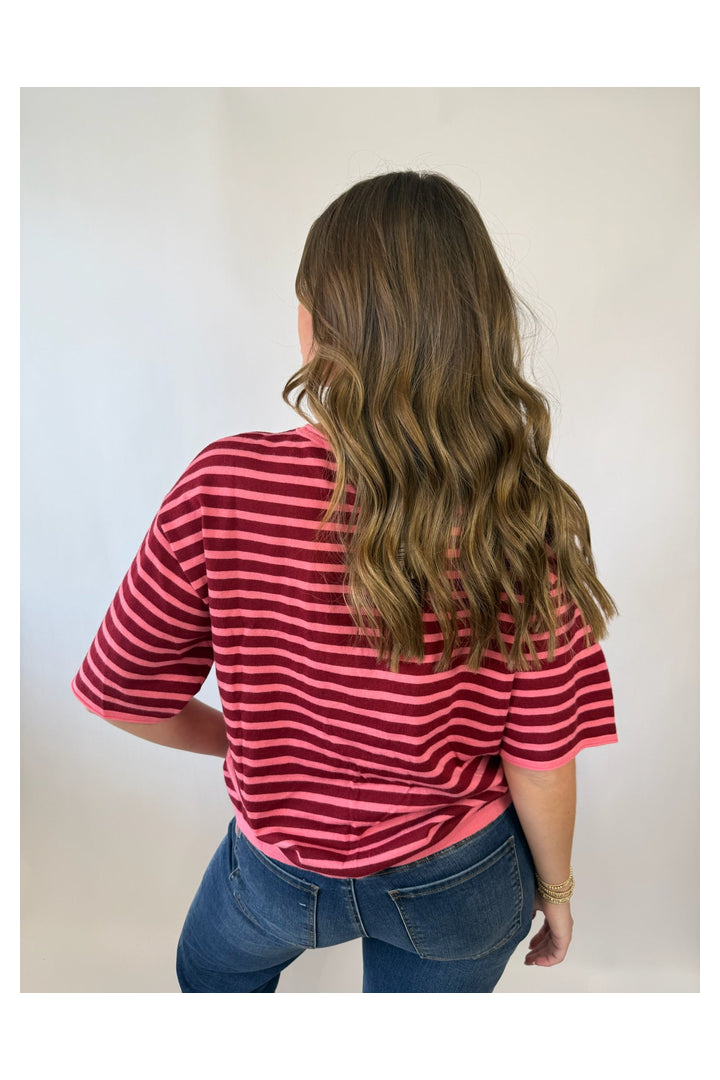 Marlow Striped Top-Burgundy-1- Tops-JODIFL-Usher & Co - Women's Boutique Located in Atoka, OK and Durant, OK