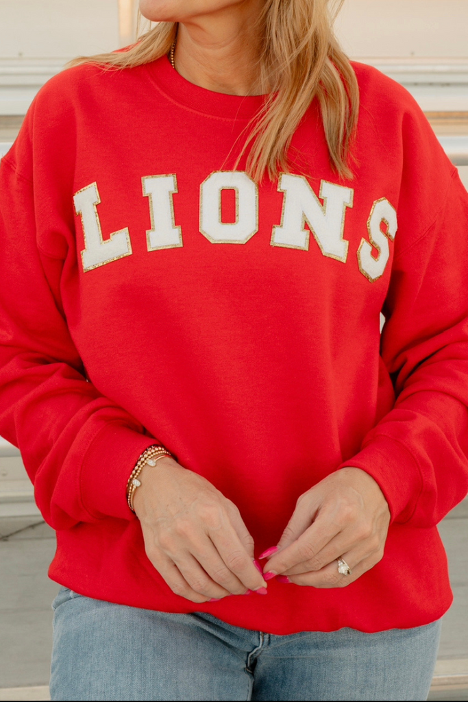 LIONS Patch Sweatshirt-Graphic Sweatshirts-Nikki Lynn Wholesale-Usher & Co - Women's Boutique Located in Atoka, OK and Durant, OK