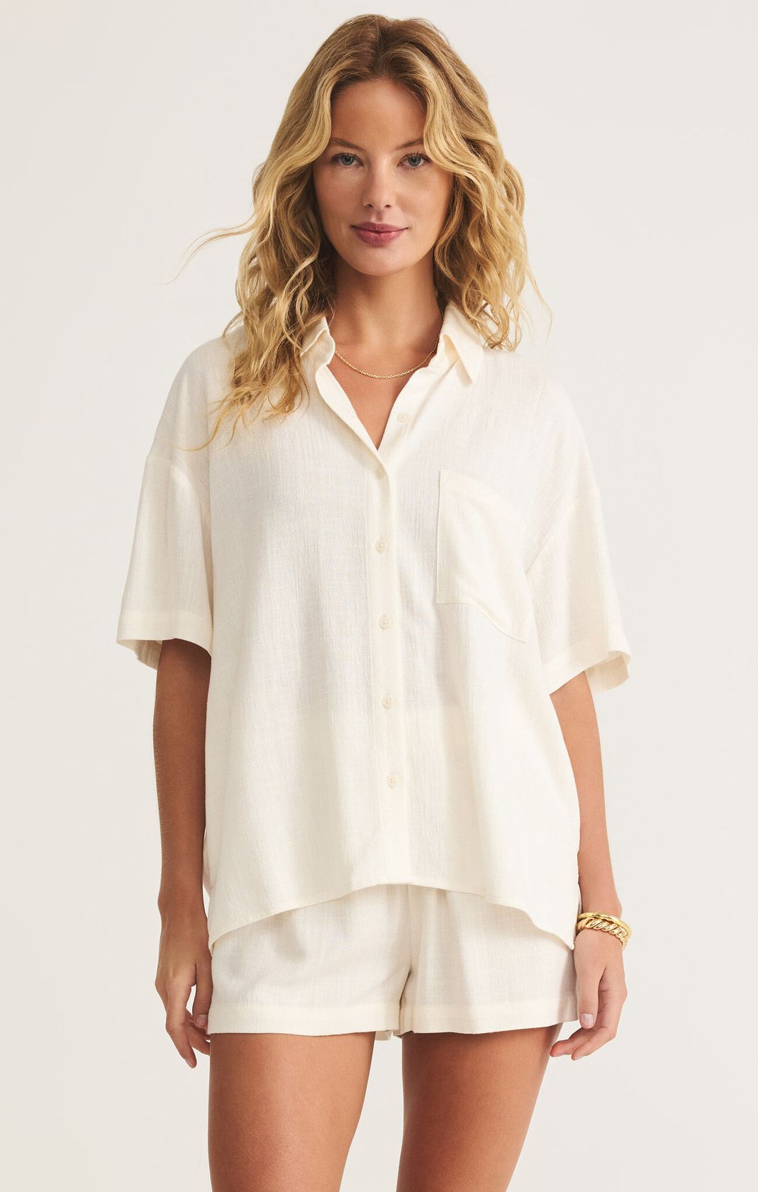 Z SUPPLY: Tinsley Button Up Shirt-Sea Salt-1- Tops-Z SUPPLY-Usher & Co - Women's Boutique Located in Atoka, OK and Durant, OK