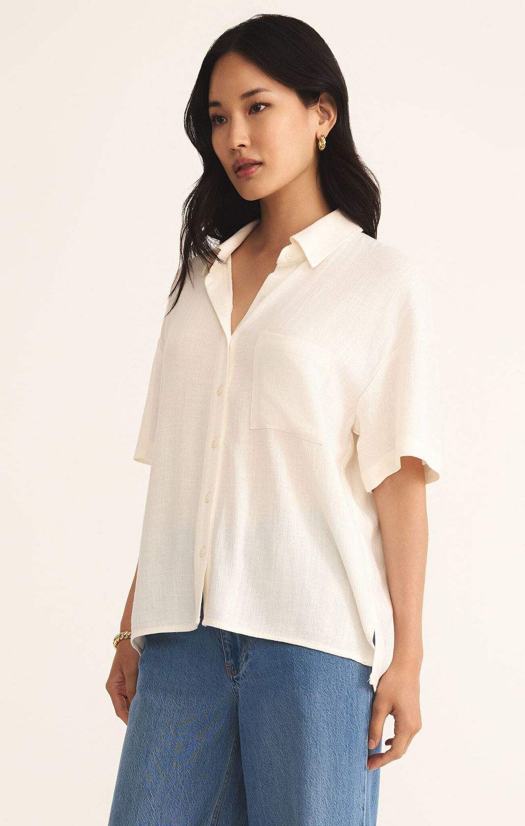 Z SUPPLY: Tinsley Button Up Shirt-Sea Salt-1- Tops-Z SUPPLY-Usher & Co - Women's Boutique Located in Atoka, OK and Durant, OK