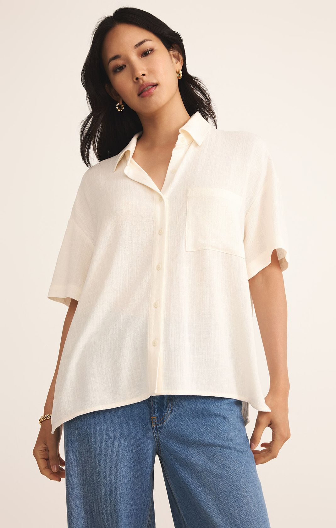 Z SUPPLY: Tinsley Button Up Shirt-Sea Salt-1- Tops-Z SUPPLY-Usher & Co - Women's Boutique Located in Atoka, OK and Durant, OK