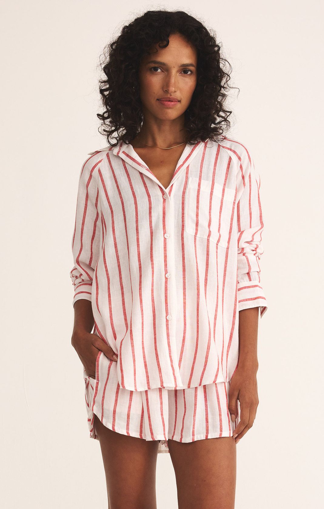 Z SUPPLY: The Perfect Line Top-Cabana Red-1- Tops-Z SUPPLY-Usher & Co - Women's Boutique Located in Atoka, OK and Durant, OK