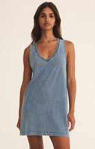 Z SUPPLY:Sloane V-Neck Knit Denim Dress-Medium Indigo-6- Dress/Romp/Jump-Z SUPPLY-Usher & Co - Women's Boutique Located in Atoka, OK and Durant, OK
