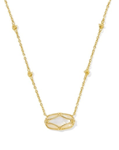 KENDRA SCOTT: Elisa Lattice Frame Necklace-Gold Ivory Mother Of Pearl-7- Jewelry-KENDRA SCOTT-Usher & Co - Women's Boutique Located in Atoka, OK and Durant, OK
