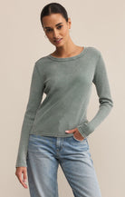 Z SUPPLY: Arlet Mini Thermal Top-Hunter Green-1- Tops-Z SUPPLY-Usher & Co - Women's Boutique Located in Atoka, OK and Durant, OK