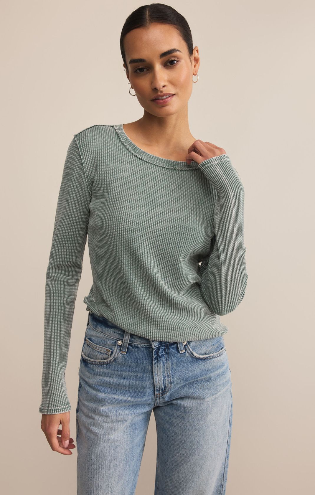 Z SUPPLY: Arlet Mini Thermal Top-Hunter Green-1- Tops-Z SUPPLY-Usher & Co - Women's Boutique Located in Atoka, OK and Durant, OK